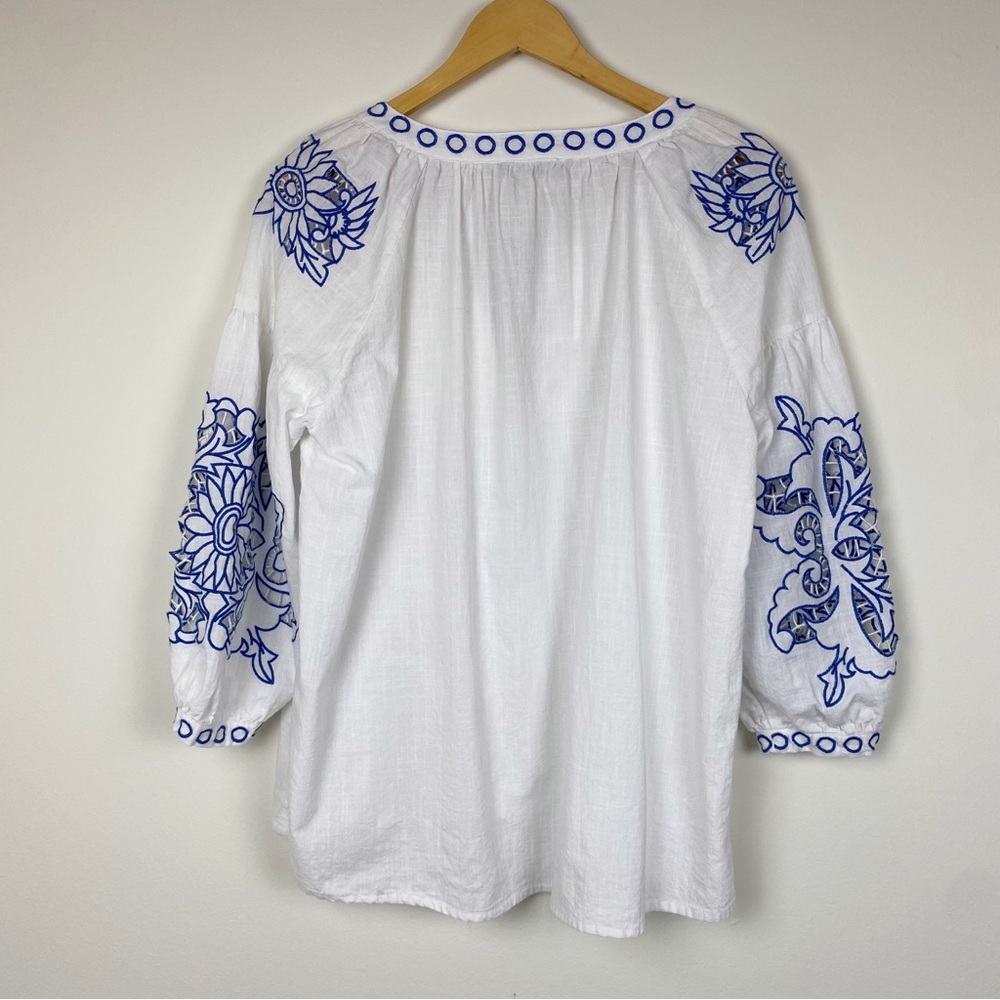 RD & Koko White Linen Embroidered Blouse Sz L - Picture 5 of 9